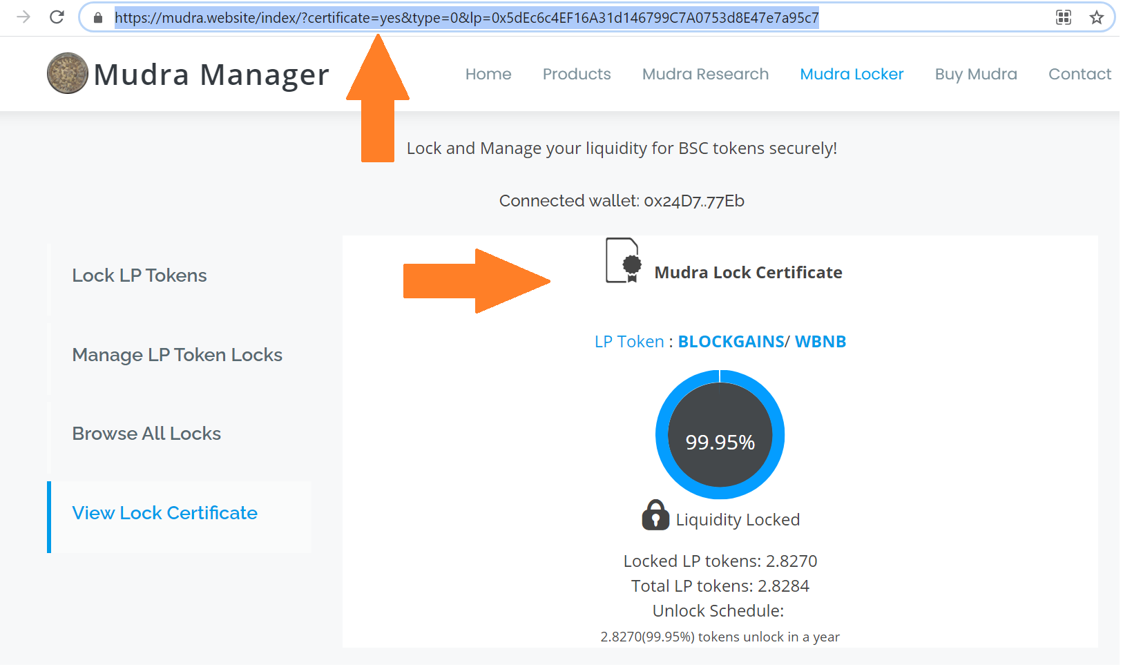 Lock certificate